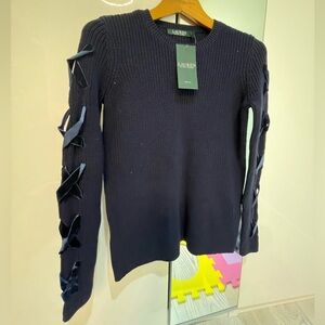 Ralph Lauren Navy Sweater with Ribbon Accents